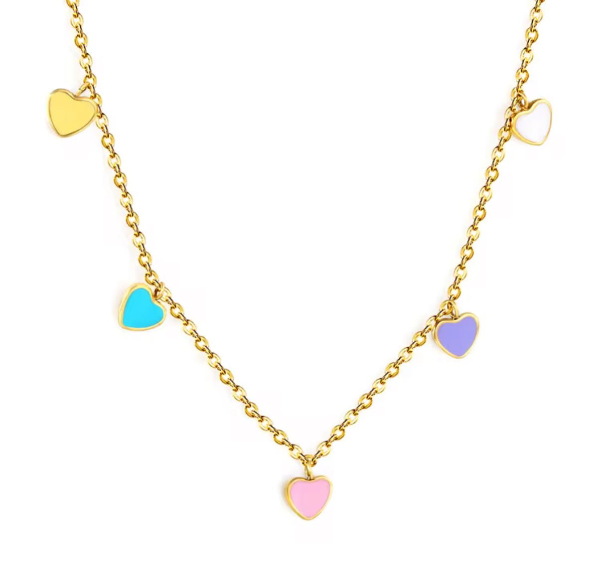 Rainbow Hearts - Goldene Herzchen-Kette in Pastellfarben aus Edelstahl