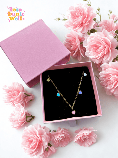 Rainbow Hearts - Goldene Herzchen-Kette in Pastellfarben aus Edelstahl